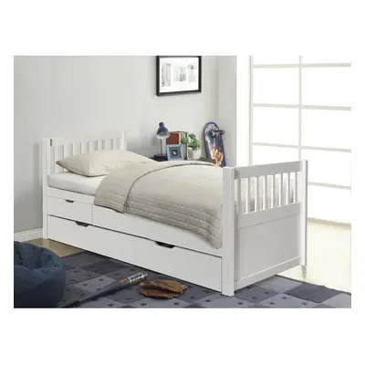 (White, Lucy Mattress) 3ft Single Wooden Trundle Bed With Storage Drawer