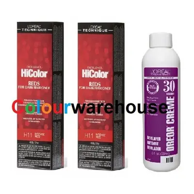 (H11 (2x), Dev (Vol. 30) 8oz) L'Oreal HiColor H11 Intense Red, Reds For Dark Hair Only