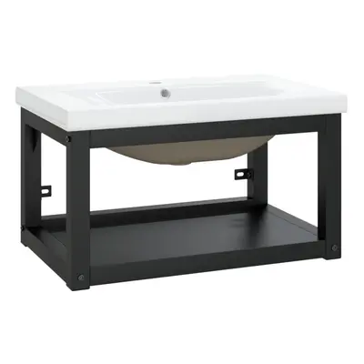 (black, x x cm) vidaXL Bathroom Washbasin Frame & Built-in Basin Iron Black/White Multi Sizes