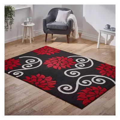 (Black / Red, x cm) Floral Rugs Multi Coloured Flower Carpet