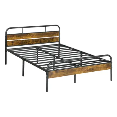 HOMCOM Double Bed Frame with Headboard, No Box Spring Needed, Rustic Brown