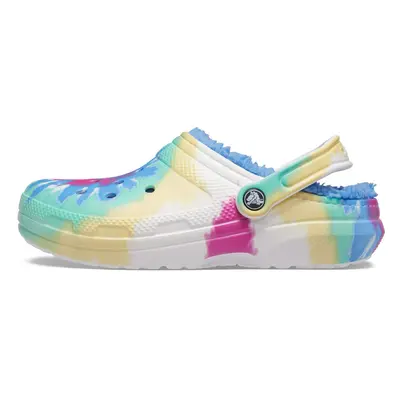 Crocs unisex adult Men's and Women's Classic Tie Dye Lined | Fuzzy Slippers Clog Powder Blue/Mul