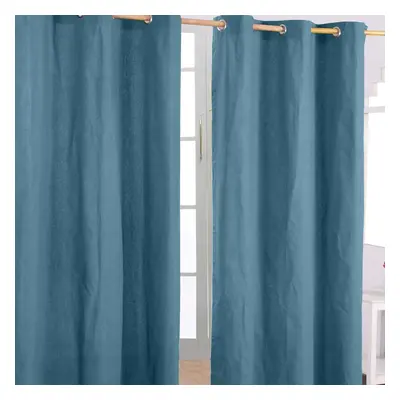 (W 137cm x Drop 182cm, Airforce Blue) Plain Cotton Eyelet Curtains