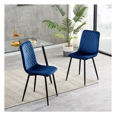 (2, Blue) Set of 1/2/4 Designer Velvet Fabric Dining Chairs Metal Legs Lexi Chairs