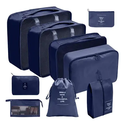 (Digital Makeup Nine Piece Set Navy Blue, suit) Hot Selling Amazon Waterproof Travel Storage Bag