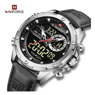 (Silver And Black, 260mm) Naviforce NF9208 Dual Display Quartz Analog LCD Digital Men&apos;s Wat