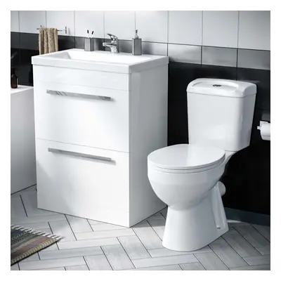 Nes Home 605mm Slim Basin Drawer Vanity Cabinet & WC Toilet Pan 2-Piece Suite