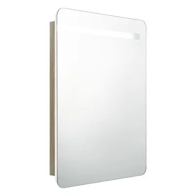 (white and oak) vidaXL LED Bathroom Mirror Cabinet Washroom Wall Cabinet Storage Vanity Unit