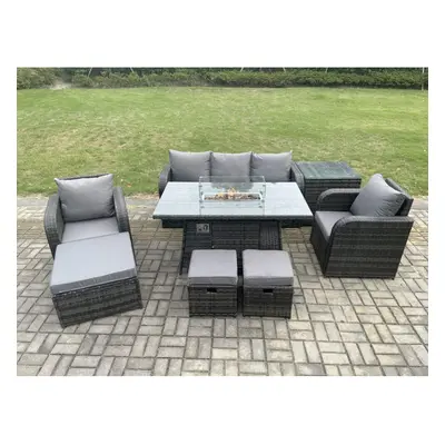 Fimous Wicker Rattan Garden Furniture Sofa Set Gas Fire Pit Dining Table Indoor Outdoor with Sid