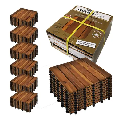 (Eight Packs (72 Tiles)) Easy Fit Wooden Click Deck Decking Tiles Hardwood Patio Garden Outdoor 