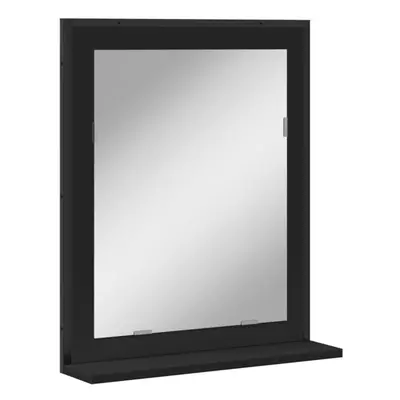 vidaXL Bathroom Mirror with Shelf Wall Mounted Mirror Black Engineered Wood