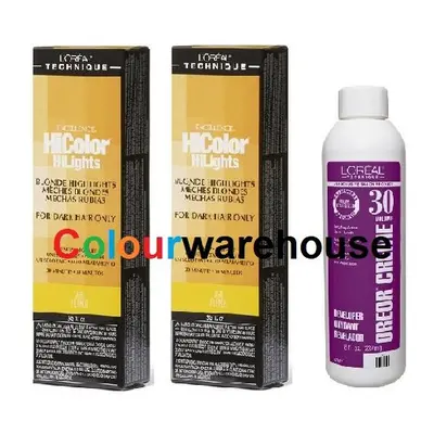 (Ash Blonde (2x), Dev (Vol. 30) 8oz) L'Oreal HiColor Ash Blonde HiLights For Dark Hair Only