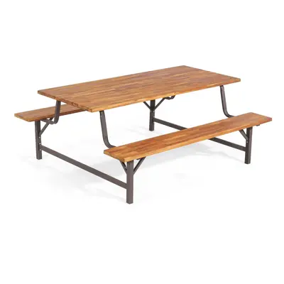 Picnic Table Bench Set Solid Outdoor Wood Patio Dining Table and Bench