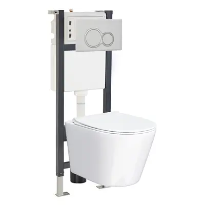 Nes Home White Slim Seat WH Toilet Concealed Frame & Round Button Flush Plate