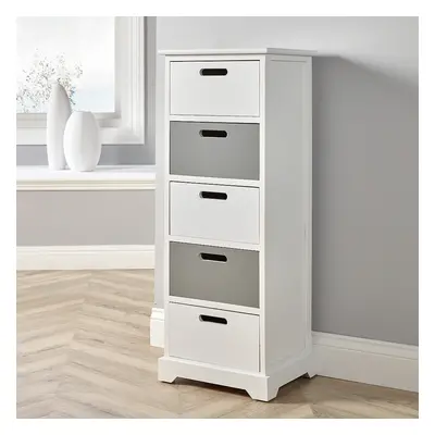 Home Source Ullswater Drawer Storage Chest Unit White and Grey