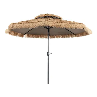 3M Hula Thatched Patio Tiki Umbrella Hawaiian Umbrella w/Manual Crank