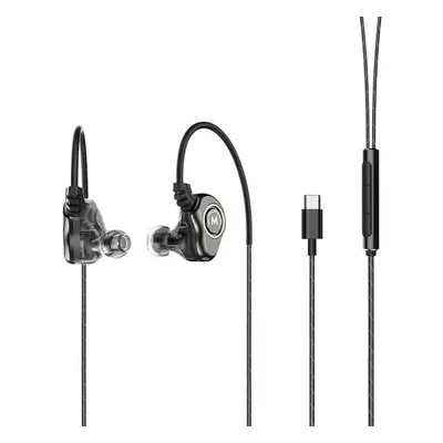 (Gray, Type C) Type C 3.5mm Plug Double Moving Coil Two Speaker In Ear Earphone Waterproof Sport