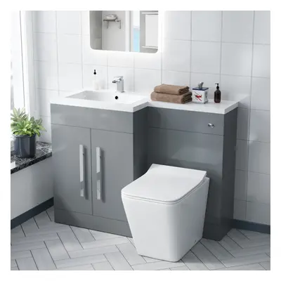 Nes Home Grey 1100mm LH Basin Sink Vanity Cabinet & BTW Toilet Flat Pack