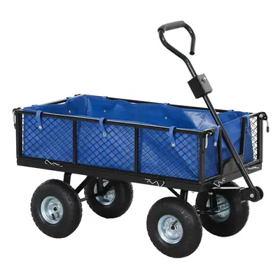 Outsunny Garden Cart with Removable Liner, Quick-Release Sides, Blue