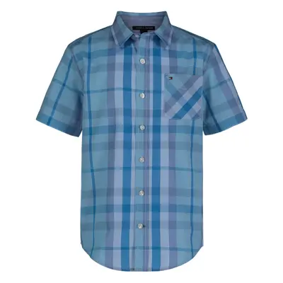 Tommy Hilfiger Boys' Short Sleeve Woven Button-Down Shirt Frame Cerulean Plaid GB15