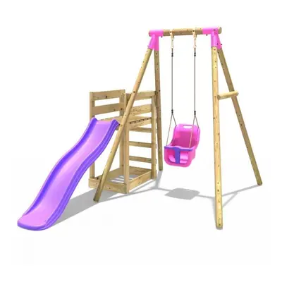 (Pluto, Pink) Rebo Wooden Swing Set plus Deck & Slide