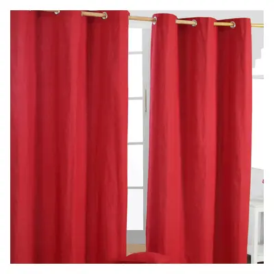 (W 137cm x Drop 182cm, Red) Plain Cotton Eyelet Curtains