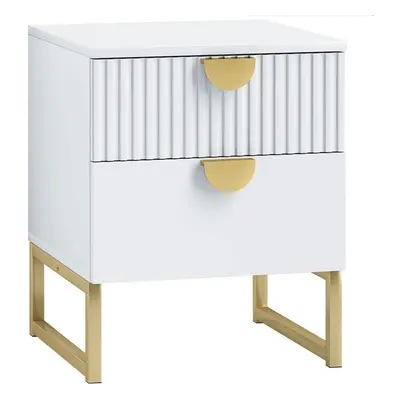 HOMCOM Bedside Table with Drawers for Bedroom, Living Room, White