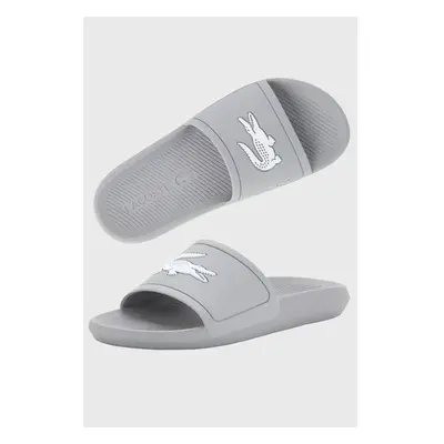 (UK 4) LACOSTE Womens croco pool sliders in grey/white