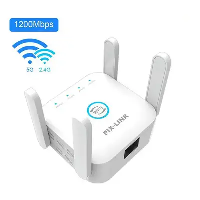 (US plug, White 2.4G 5G) PIX-LINK 5G WiFi Repeater Wi Fi Amplifier 5Ghz Long Range Extender 1200