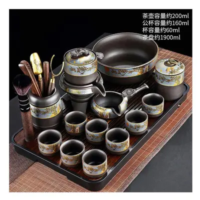 (Moying Tea Plate (Black)+Purple Sand Bamboo Rhyme Automatic Head+Pin Sheng 228) New Kung Fu Tea