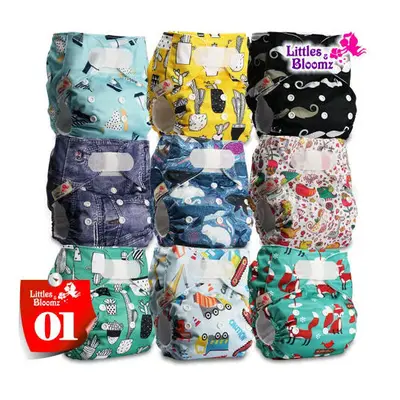 (01) [Littles&Bloomz]9pcs/set STANDARD Hook-Loop Reusable Washable Real Cloth Nappy Diaper,9 nap