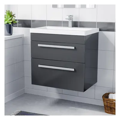 Nes Home 600mm Anthracite Wall Hung Drawer Vanity Cabinet & Basin