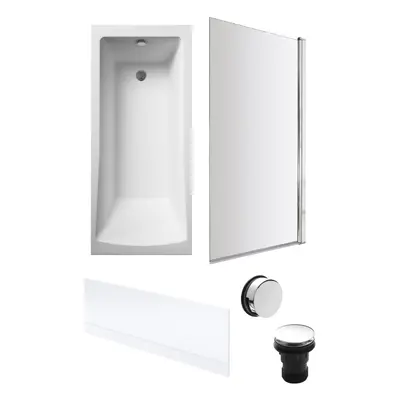 Square Single Ended Bath, Bath Screen, Front Panel, Chrome Waste - x 700mm