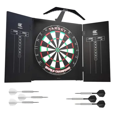 Darts Curved Dartboard with Matching Lighting and Home Cabinet Set - Includes World Champion Dar