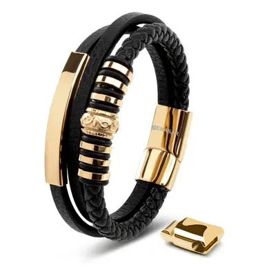 (Gold, 17cm) SERASAR|Leather Bracelet for Men "Shine"