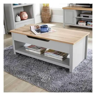 Home Source Avon Coffee Table Lift Up Grey Oak Occasional Storage