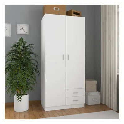 vidaXL Wardrobe with Drawers White Chipboard Clothing Cabinet Organiser