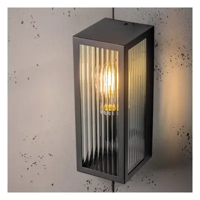 CGC Bevelled Glass Black E27 Outdoor Box Wall Light