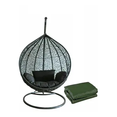 Black Colour Rattan Swing Egg Chair Outdoor Garden Patio Hanging Wicker Weave Furniture