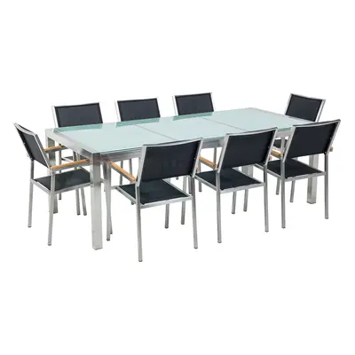 Dining Set for GROSSETO Tempered Glass Cracked Glass 220x100x74 cm Black