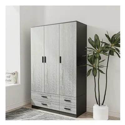 (Black & Ash Grey) Door Drawer Wardrobe Storage Shelf Hanging Bedroom Modern Furniture