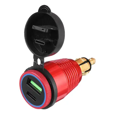 (Red) Type-C USB Car Charger Waterproof General Quick USB Charger Socket Charger Blue Light