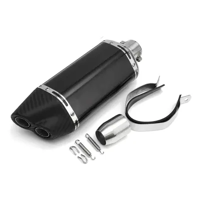 (Black) 38-51mm Double Air Outlet Exhaust Muffler Pipe Motorcycle Carbon Stainless Steel