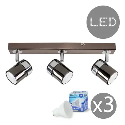 Modern Way Gloss Black and Polished Chrome Straight Bar Ceiling Spotlight - with x 5W Warm White