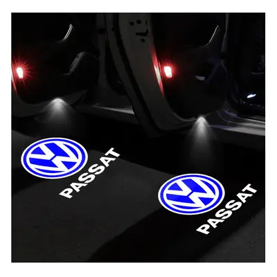 (4PCS with cable, Cold White) 4X LED Car Door Logo Projector Light Accessories For VW Passat B6 