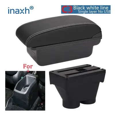 (C3 Black white NOUSB) For Peugeot Armrest Box Storage box Car accessories Retrofit parts Interi