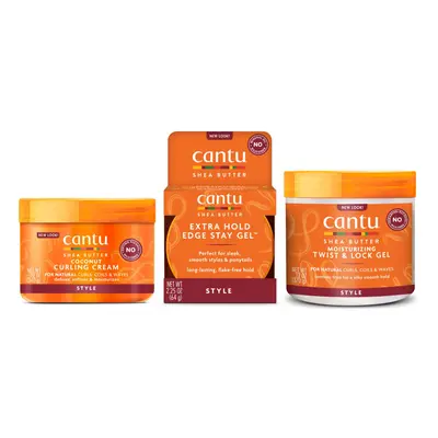 Cantu Hair Treatment Kit with Coconut Curling Cream Edge Stay Gel and Twist & Lock Gel with Shea