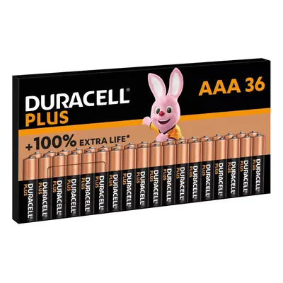 Plus AAA Batteries (36 Pack) - Alkaline 1.5V - Up To 100% Extra Life - Reliability For Everyday 