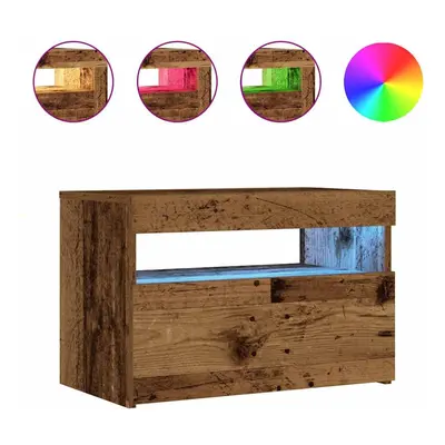 (old wood) vidaXL 1/2x Bedside Cabinet and LED Light Engineered Wood Decor Multi Colours