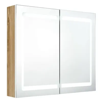 (white and oak) vidaXL LED Bathroom Mirror Cabinet Washroom Wall Cabinet Storage Vanity Unit